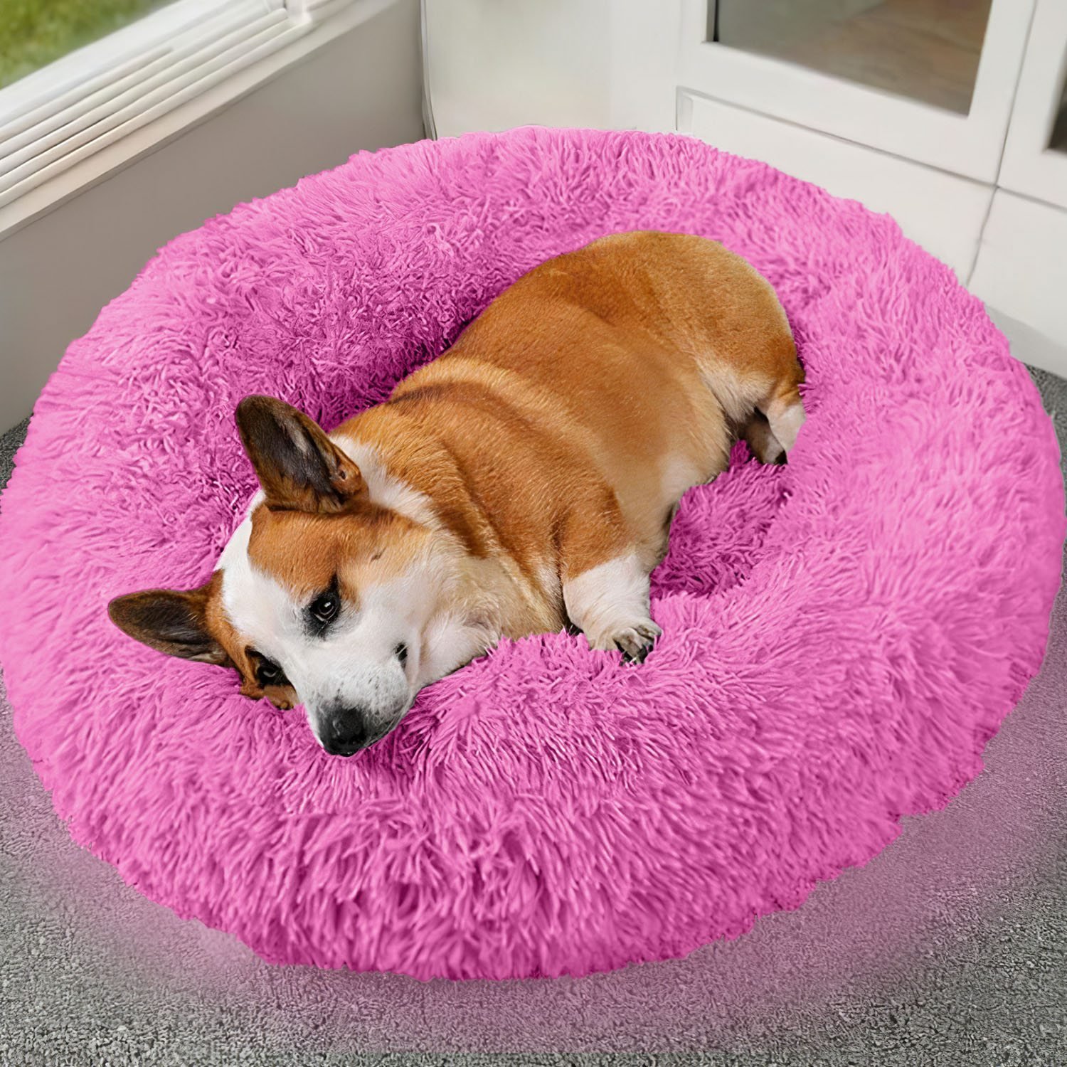 plush round dog bed