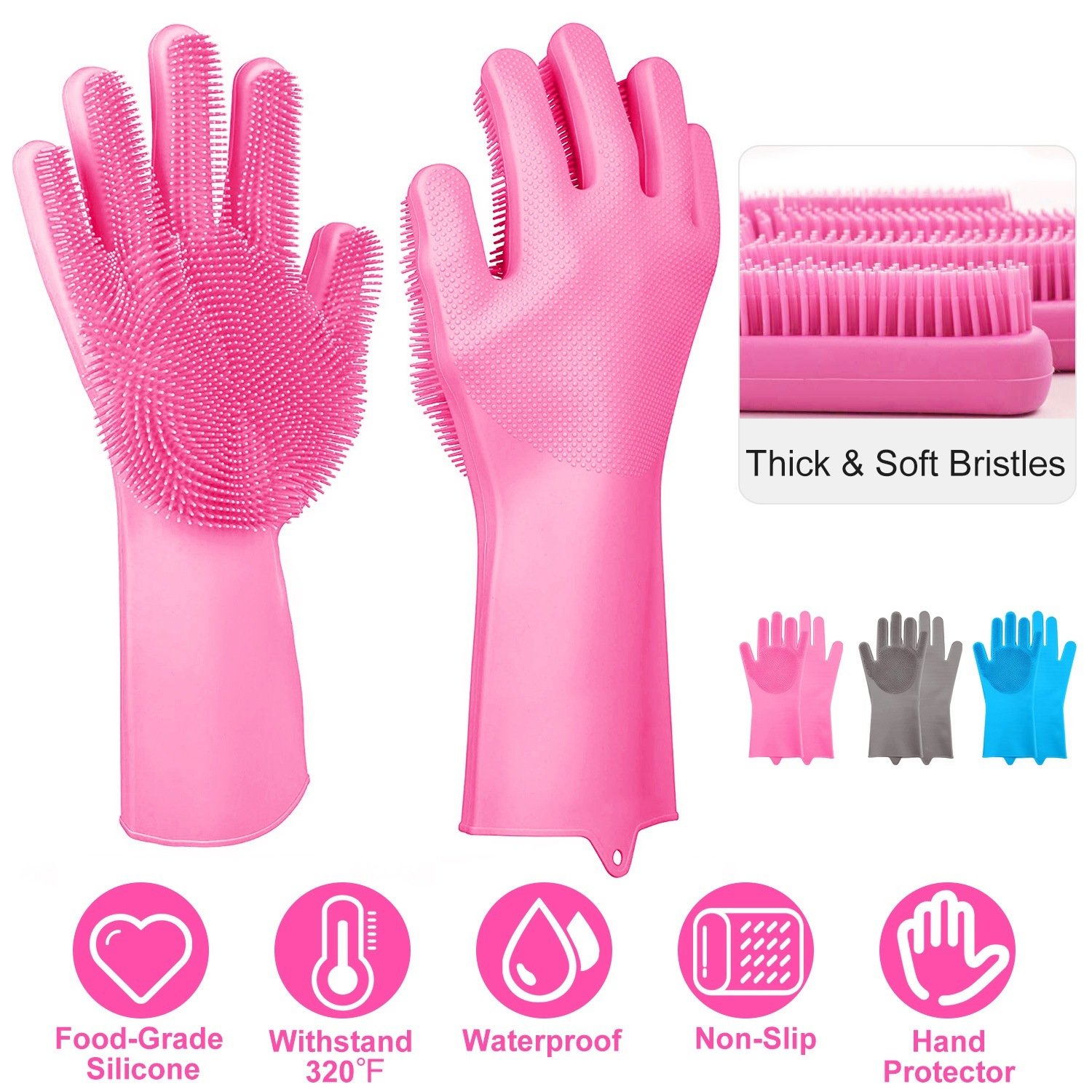 Magic Silicone Dishwashing Gloves - Heat Resistant Scrubber Gloves for Kitchen and Pet Care
